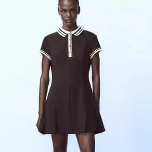 NWT Zara Brown Pleated Polo Tennis Golfer Dress, Size Small